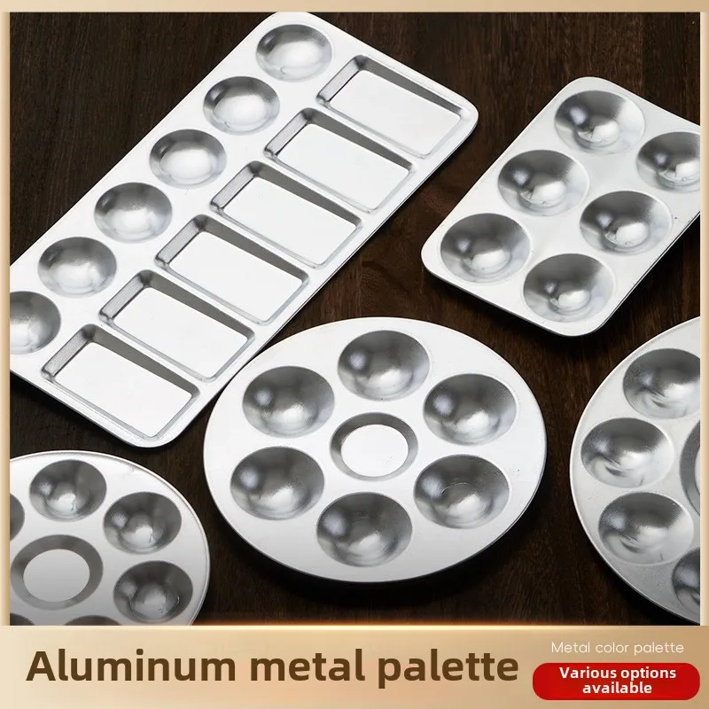 1 Pcs Metal Hand Drawn Watercolor Paint Tray 10 Hole Circular Painting Palette Aluminum Rectangular Palette Art Supplies