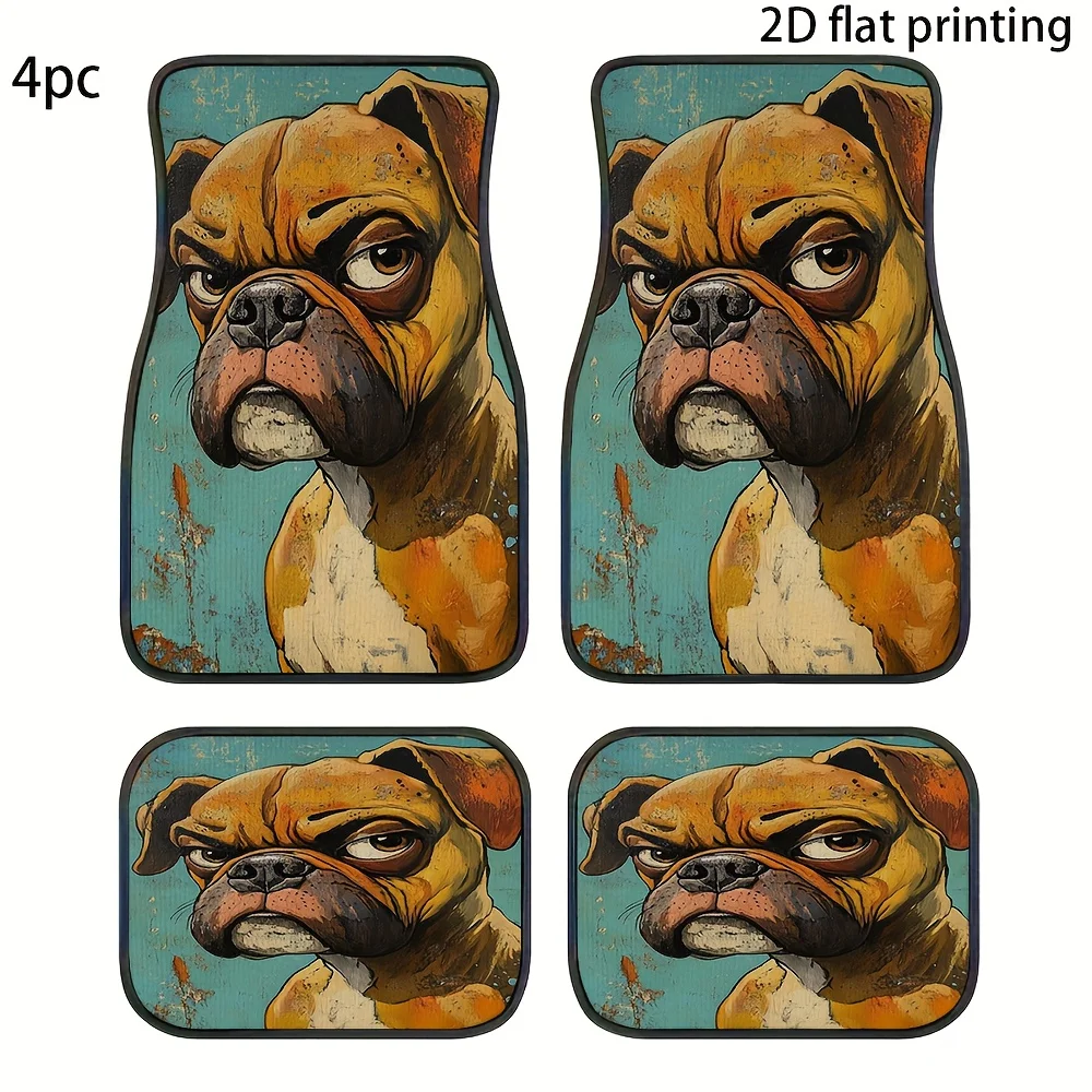 4pcs Car Floor Mats, Boxer Dog Portrait Pattern, Universal Fit Car Mats, Material, Easy To Clean, Wear-Resistant, Car Interior A