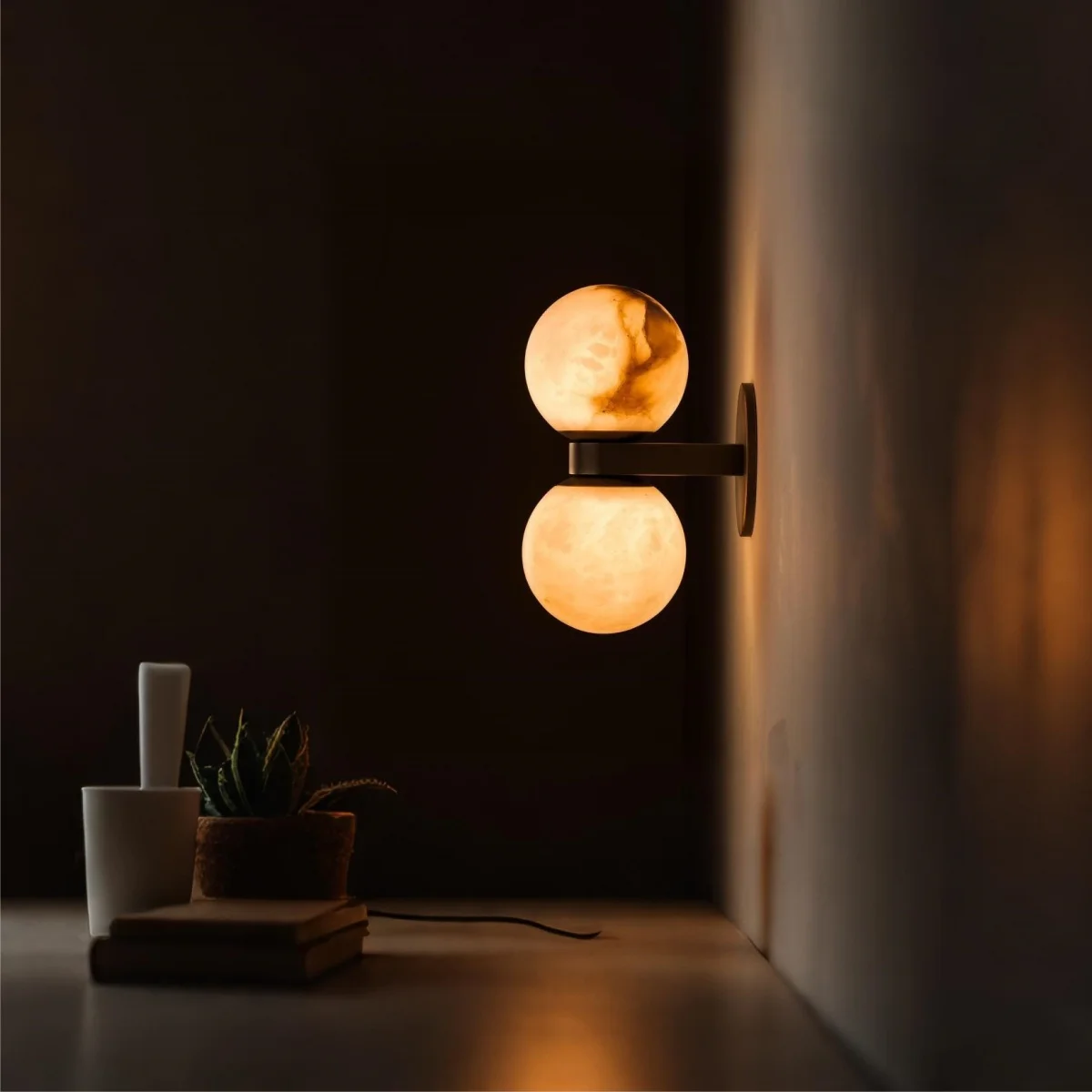 American Alabaster Wall Light Copper LED G9 Interior Lighting for Bedroom Loft Hallway Staircase Natural Marble Decor Wall Lamps
