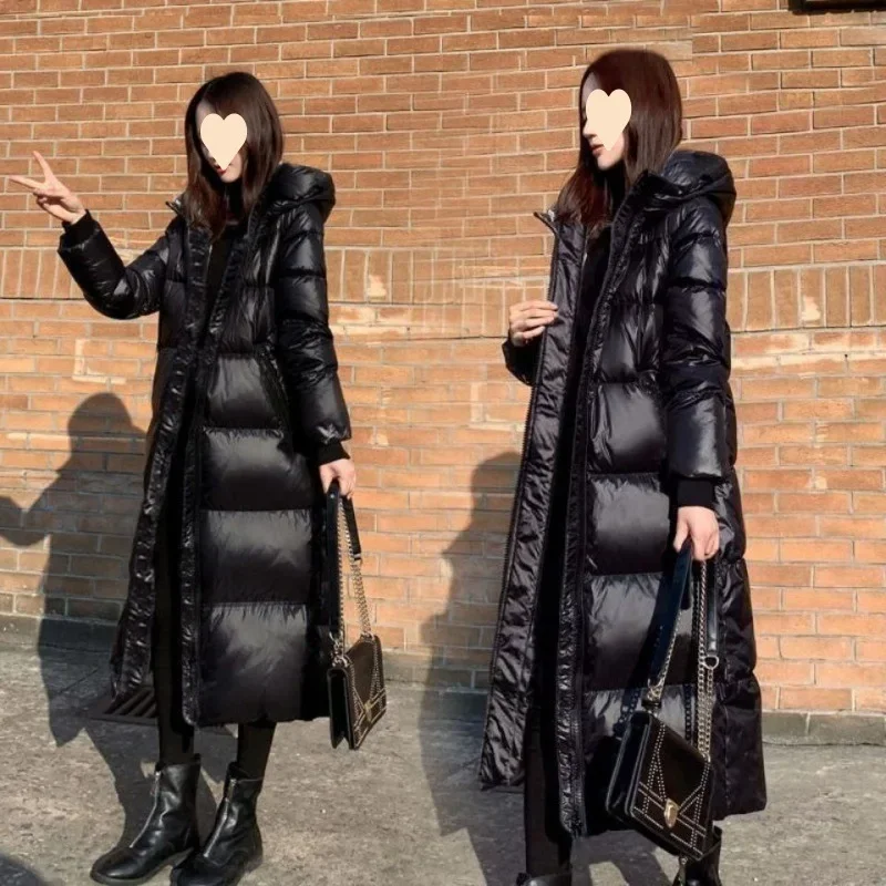 Parka longue à capuche épaisse pour femme, veste matelassurera, streetwear noir, vêtements décontractés élégants, chaud, hiver, 2023