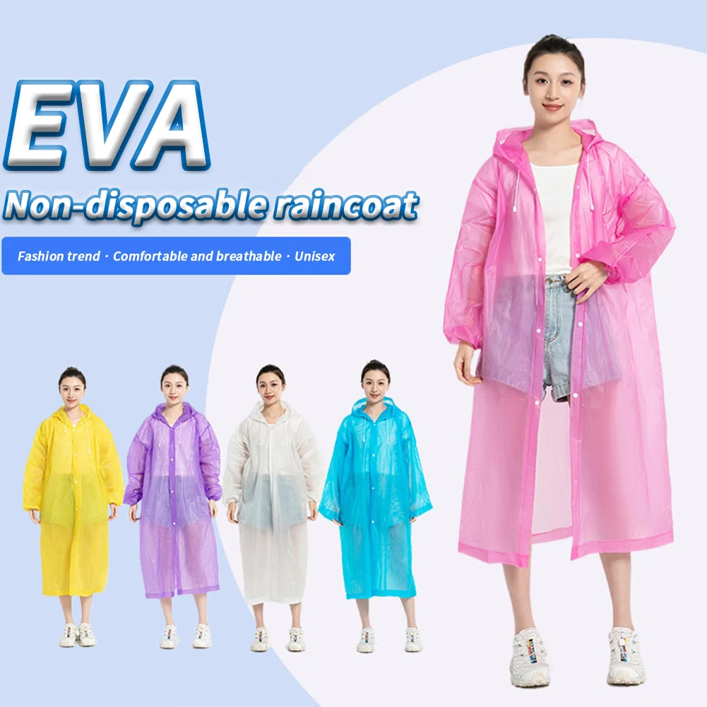 Raincoat Rain Ponchos Portable EVA Rain Coats With Drawstring Hood Reusable Rain Ponchos For Grown-ups Thicken Rain Coat Weather