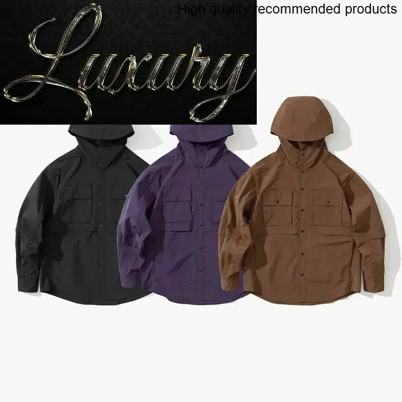 Outdoor Quick Dry Long Men Sleeve Loose Casual Hooded Cargo Shirt Style Jacket Man Streetwear Spring Autumn Coat