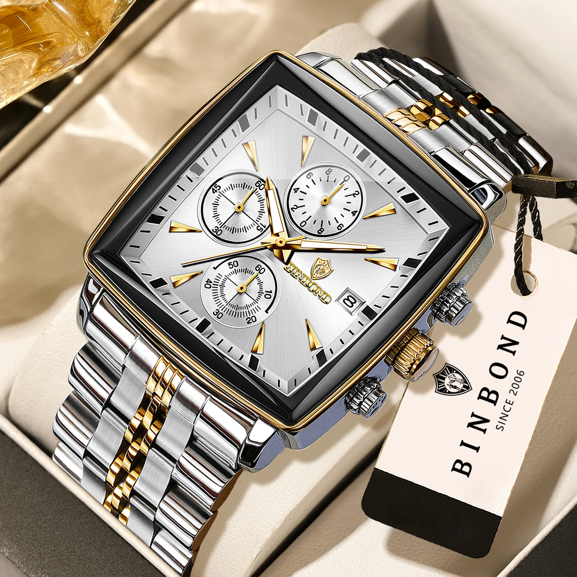 BINBOND Luxus-Quarzuhren für Herren mit Automatischem Datum, Chronograph, Leuchtzeigern, Wasserdicht, Geschäftlich, Sportlich, Modisch, Casual Reloj