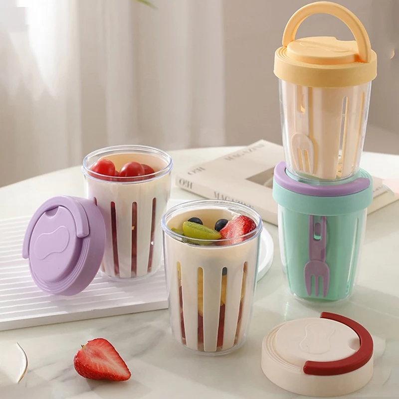 صندوق تخزين الفاكهة مع الصرف والغطاء والشوكة، مختوم، مانع للتسرب وحفظ الطعام الطازج، أدوات مائدة خارجية محمولة للطلاب