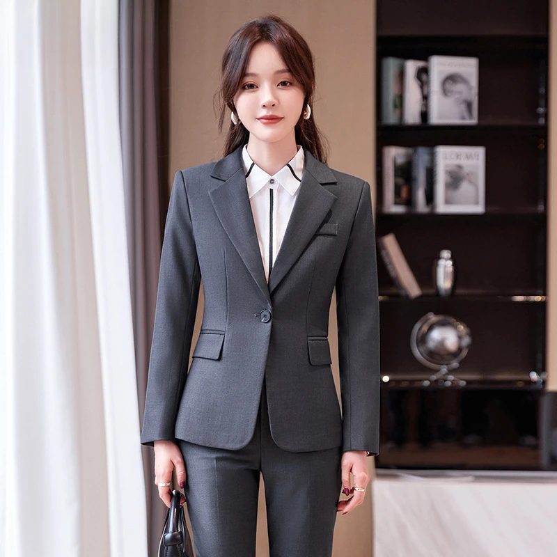 

Новый женский брючный костюм 2026: пиджак с длинным рукавом + брюки, приталенный, для офиса, деловой, элегантный, профессиональный комплект