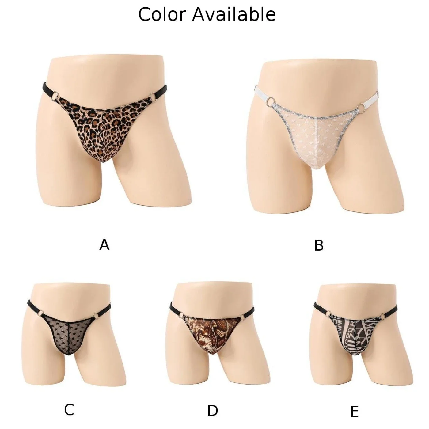 Mens Leopard Printed Thong Briefs Sexy Big Scrotum Pouch T-back Underpants Sheer Lace See Through G-string Panties Underwear