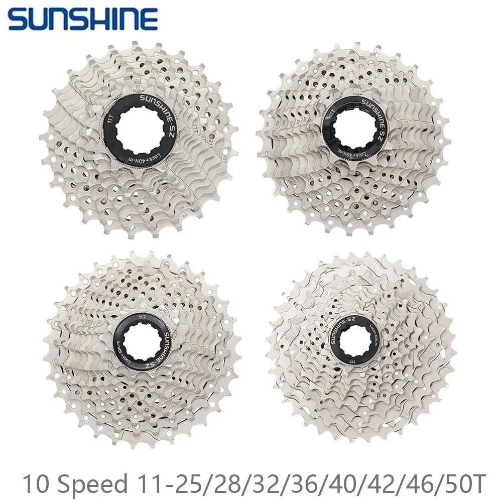 SUNSHINE 10 Speed 11-25T/28T/32T/36T/40T/42T/46T/50T Cassette MTB Road Bike Compatible Cassette For SHIMANO SRAM