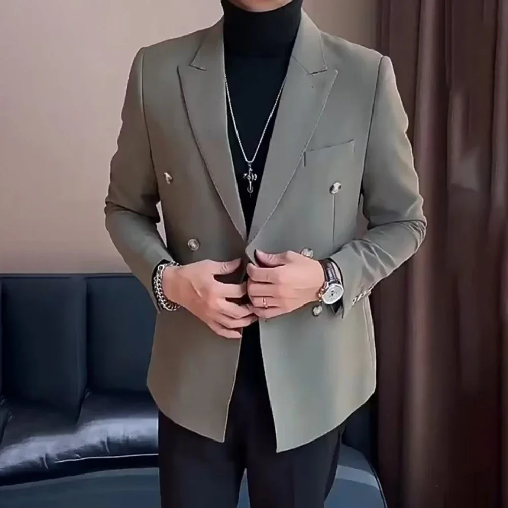 Business XL Peak Lapel Suit Coat Polyester Fabric Blazer Slight Stretch Blazer Solid Color Blazer Spring Autumn Blazer