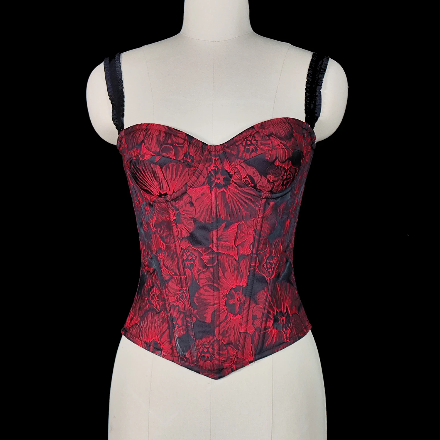 763 Red Rose Zipper Corset Top Crop