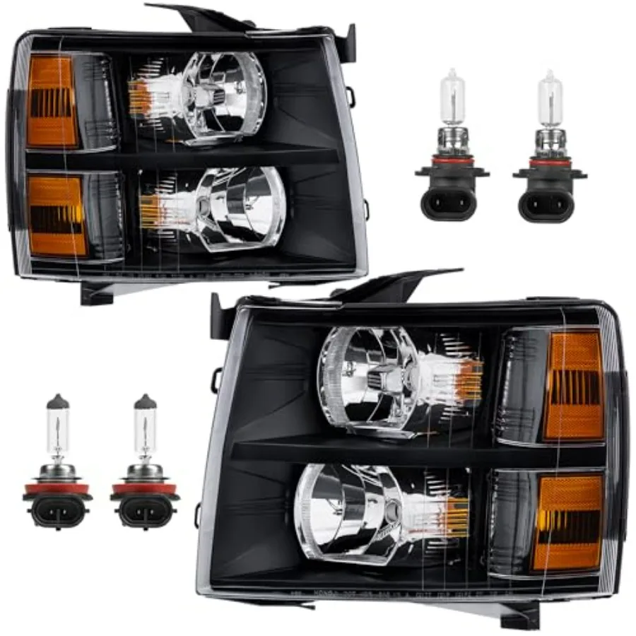 

Фара в сборе, совместимая с Chevrolet Silverado 1500 2500HD 3500HD 2007-2013 гг., передняя лампа с лампочкой, черный корпус/черный корпус с оранжевым оттенком