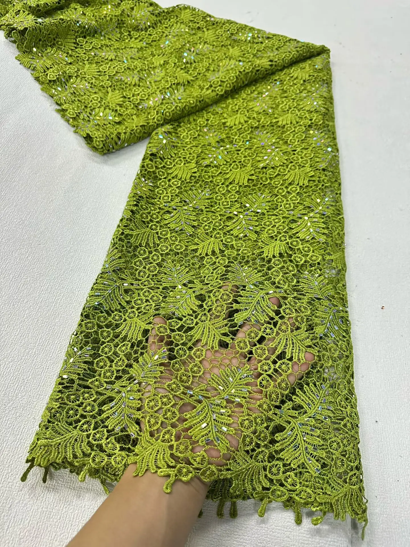 

African Nigerian High Quality Tulle Lace Fabric Embroidery Sequins French Guipure Fabric for Party/Wedding Dresses 5 Yards 2026