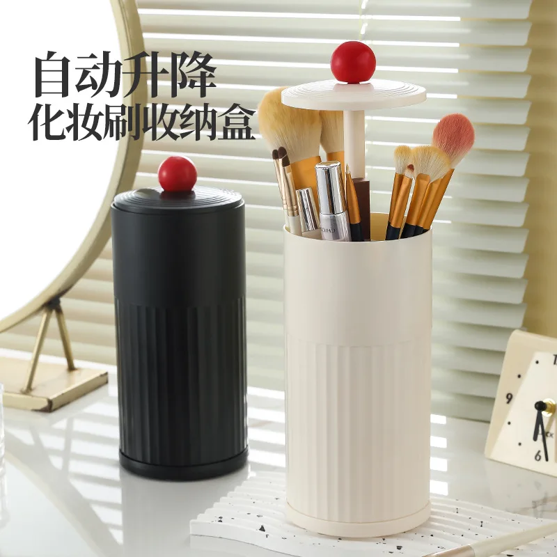 Makeup Brush Storage Tube Dustproof Cover Automatic Lifting Brush Bucket Desktop Cosmetics Eyebrow Pencil Beauty Brush Storage B