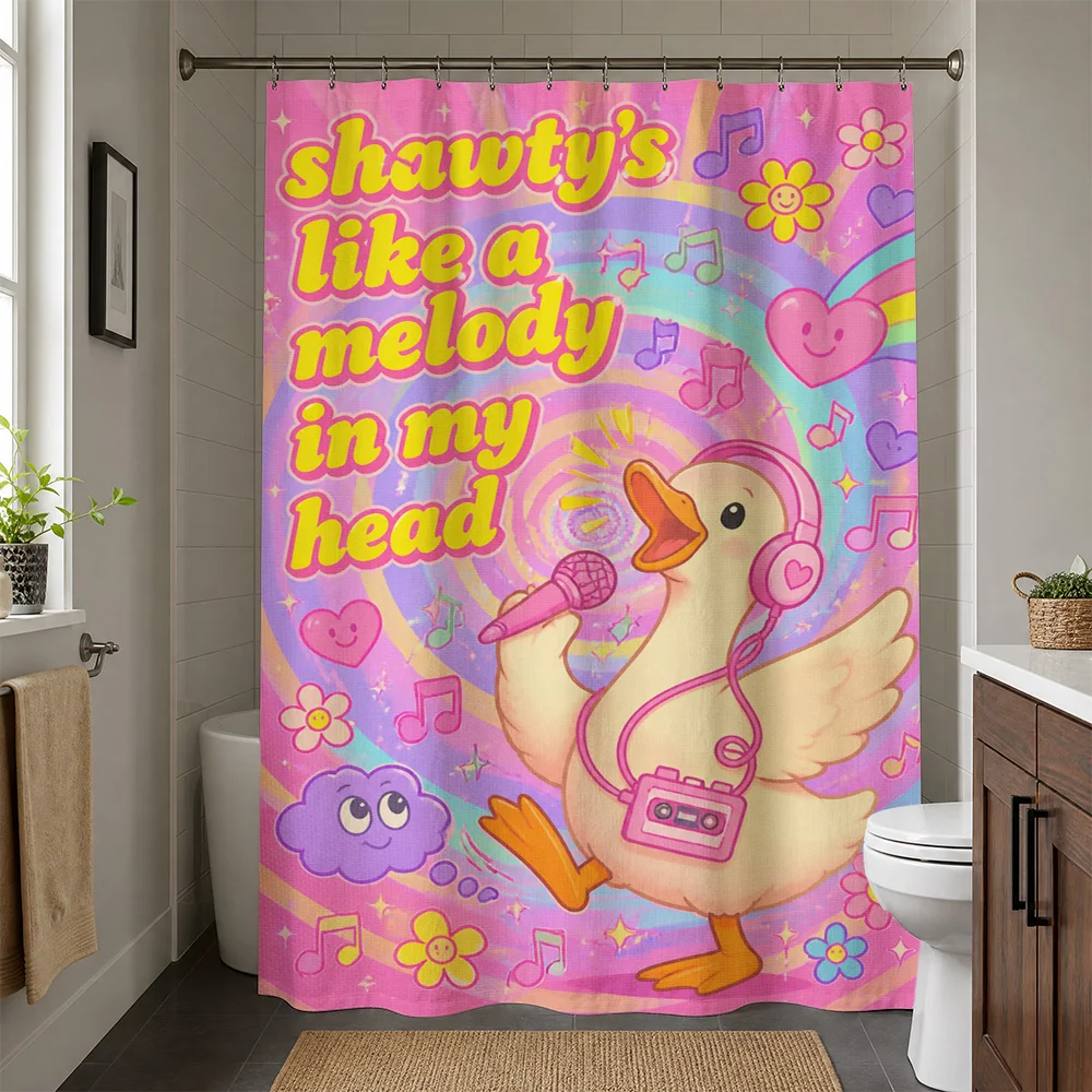 Fun Pop Music Shower Curtain Waterproof Bathroom Liner Decor Chick Melody Art Colorful Home Bathroom Decoration for Kids