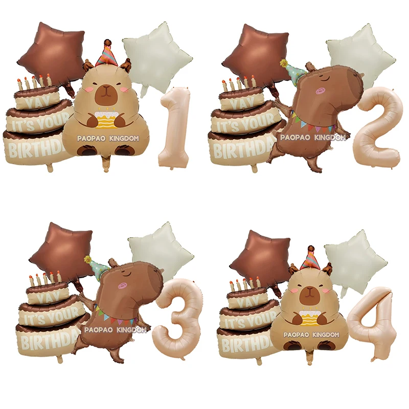 Набор воздушных шаров на тему капибары с героями мультфильмов, детские украшения для дня рождения, карамельная фольга, номер, детский душ, шары, подарочная игрушка