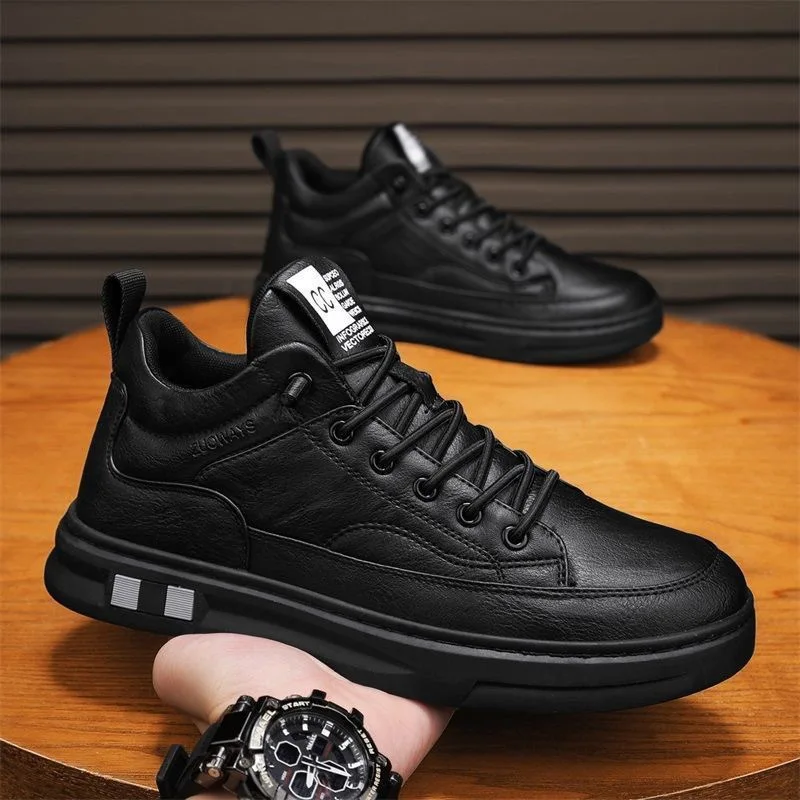 

Autumn Men's Casual Waterproof Black Slip-On Shoes Fall New Style Fashionable Board Shoes Leather Sole Synthetic Upper
