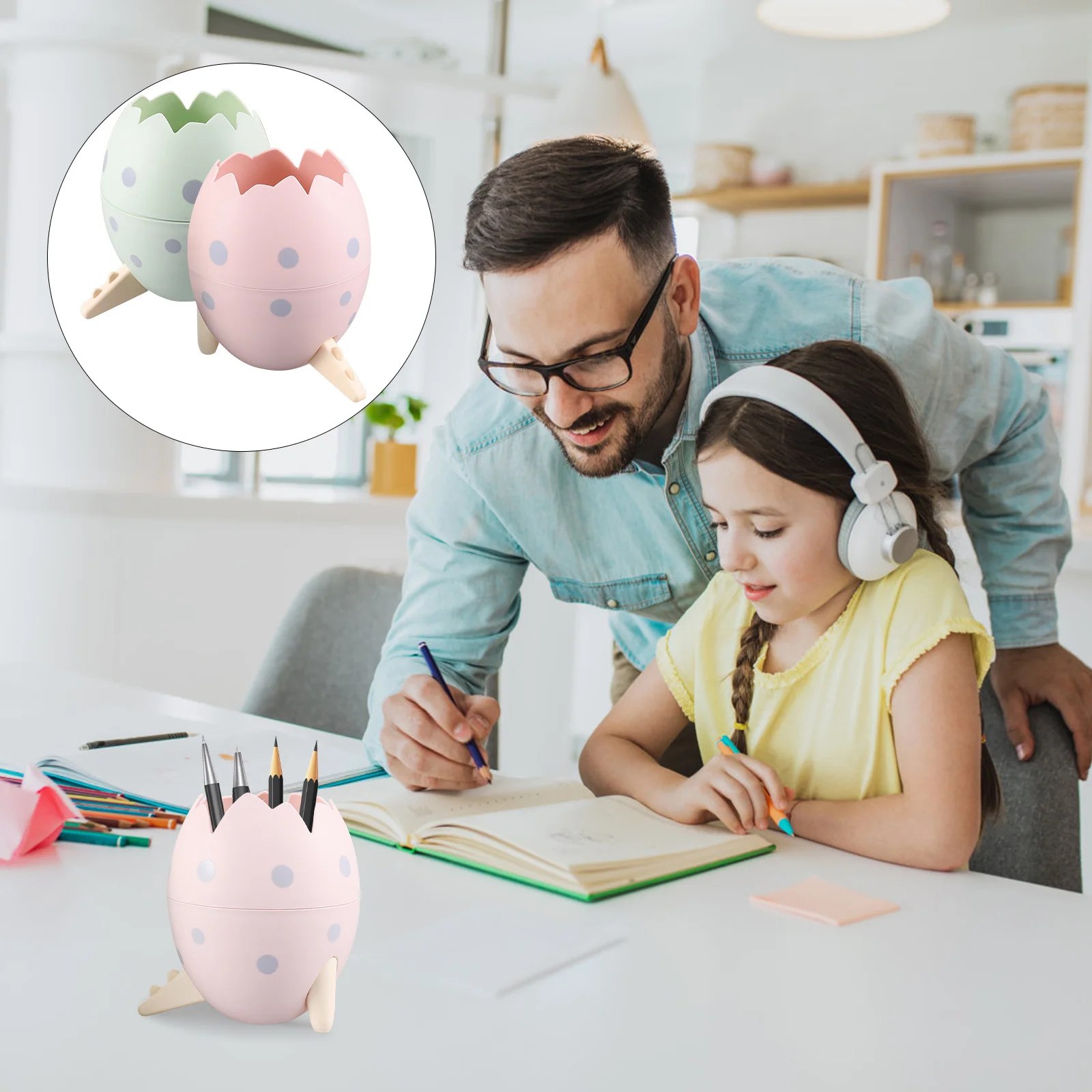 

2Pcs Dinosaur Egg Pen Holder Cartoon Pencil Organizer Large Capacity Desktop Storage Makeup Brush Holder Pen Organizer