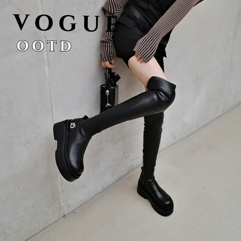 New Fashion Platform Comfy Women Boots Vintage Punk Over Knee high Stylish Motorcycle Boots Casual Goth Winter Boots For Women