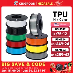 KINGROON Flexible TPU Filament 1.75mm, 5KG 10KG 3D Printing TPU Filament For 3D Printer, Soft 3D Plastic Material Non-Toxic