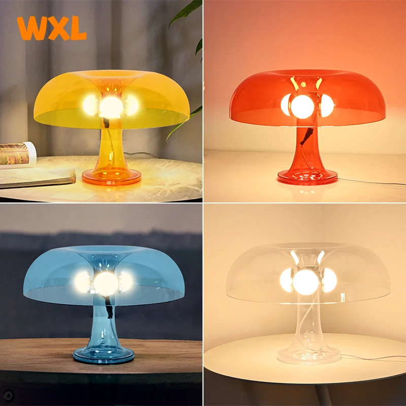 Simple Style Mushroom Table Lamp Ornament Light with 4PCS of E14 LED Tricolored Bulb USB Plug for Livingroom&Bedside