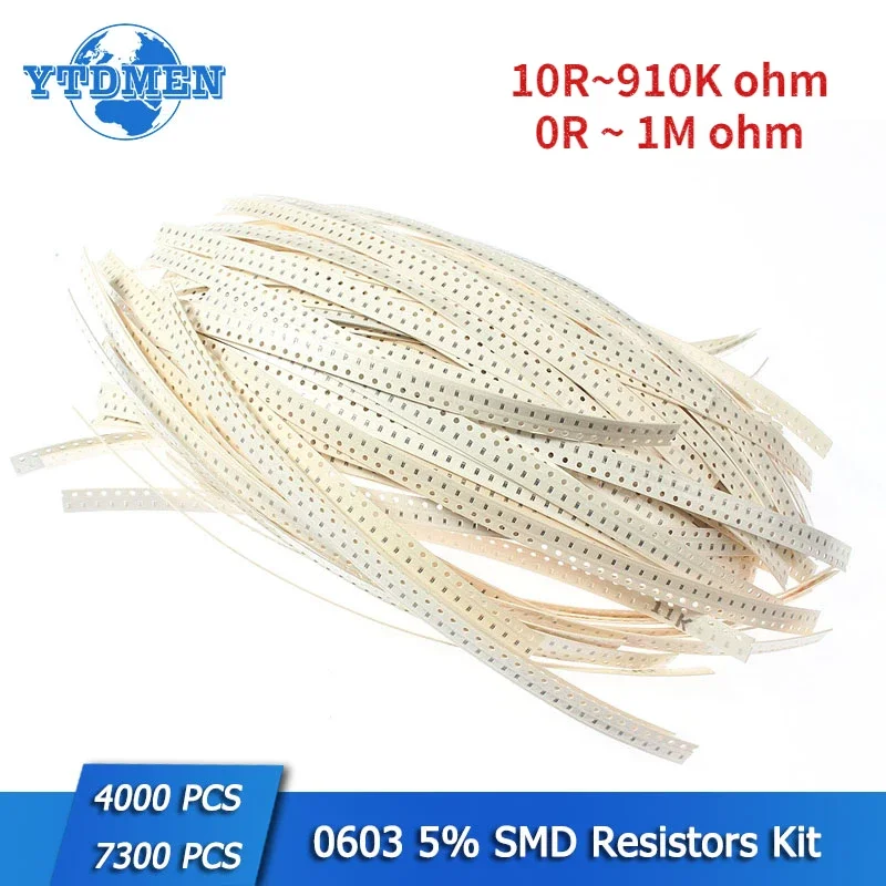 抵抗器セット 0603 SMD 抵抗器詰め合わせキット 10R 〜 910K / 0R 〜 1M オーム 5% 抵抗サンプルキット 4000 個/7300 個