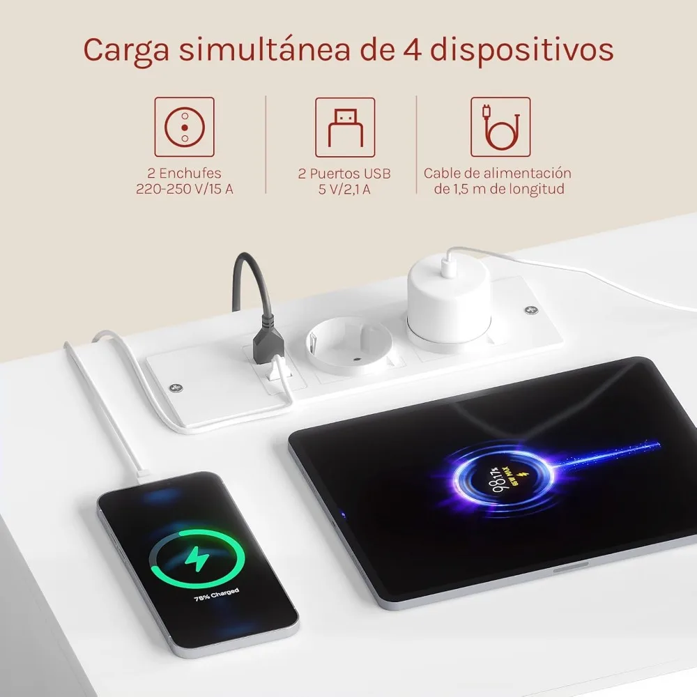 2X Mesitas Noche con Estacional Carga، Mesitas Auxiliares con Luz LED، 2 Cajones، 2 Puertos y 2 Enchufes، Mesilla para Dormitorio #4