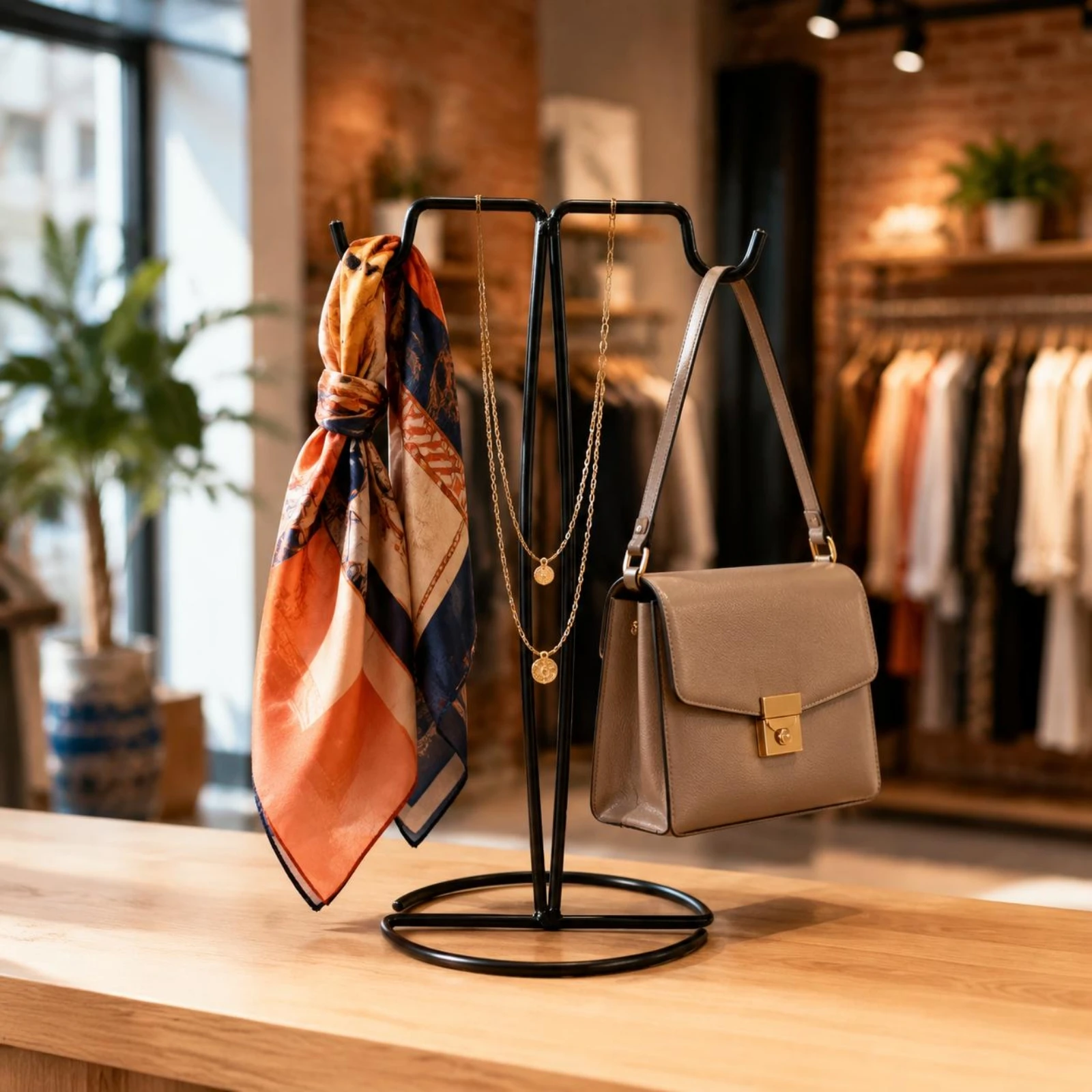 

T-Shaped Display Stand Multi-Purpose Scarf Display Stand T-Shaped Handbag Holder Space-Saving Countertop Hanging Rack Polished