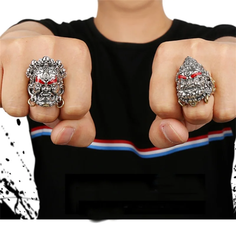 Domineering Personalized Men Ring Lucky Black Yellow God of Wealth Design Male Finger Open Ring Jewelry Gift For Boyfriend