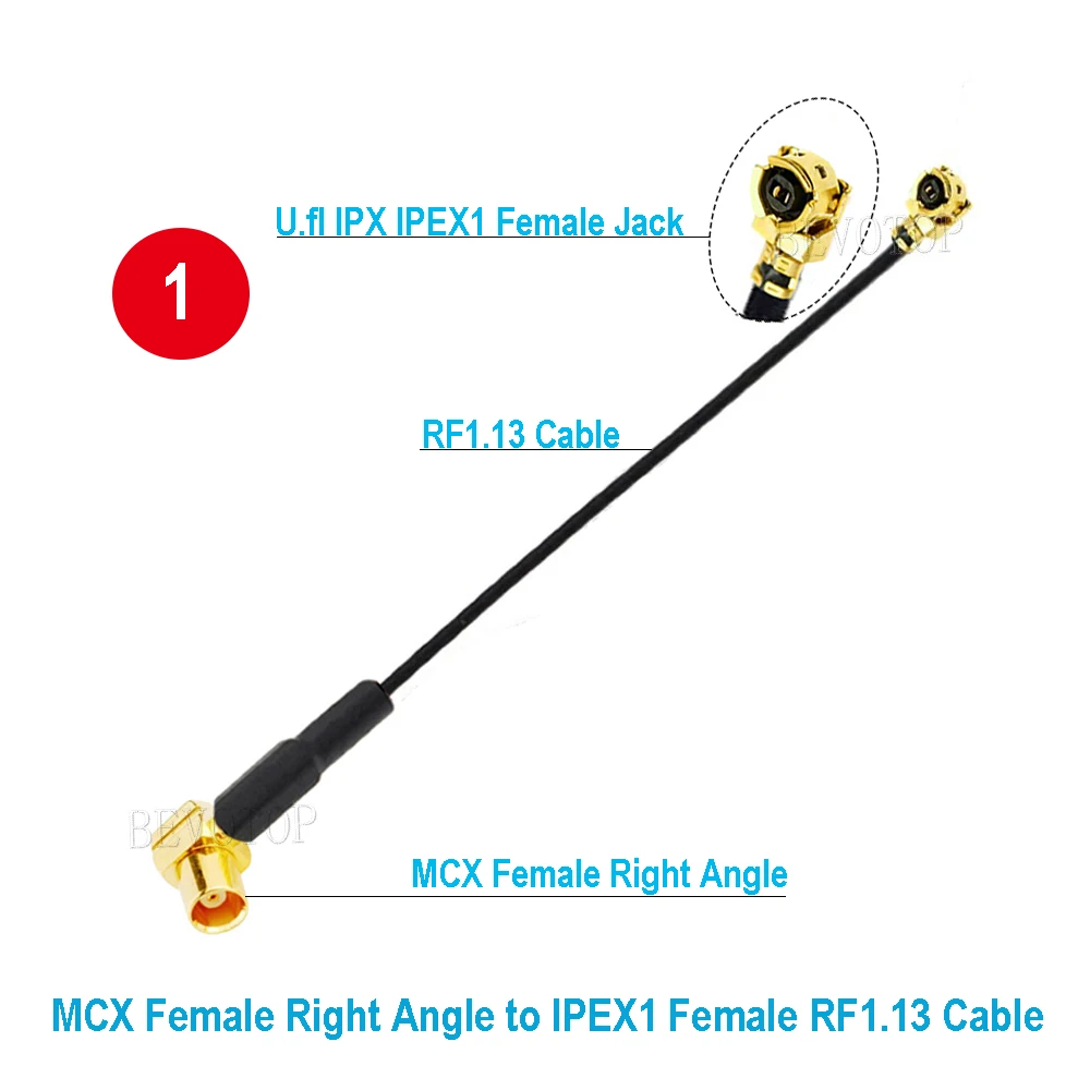 10PCS MCX Connector to uFL/IPX1/IPX-Compatible Female Φ1.13/Φ1.37/RG178 Cable Extension Pigtail IPX-MCX WiFi Antenna RF Jumper