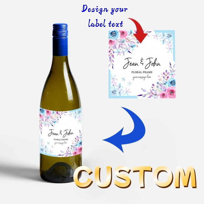 Etiquetas de vino con texto personalizado, etiqueta de vino floral personalizada, pegatinas de botellas de vino DIY, propuesta de dama de honor, regalo de vino para mejor amigo,