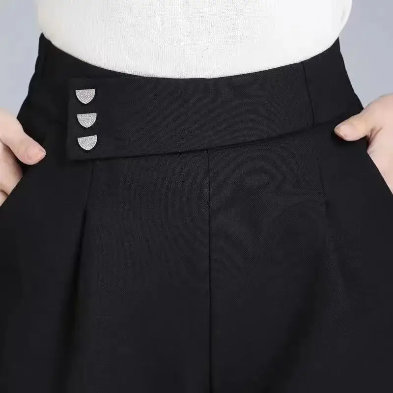Women's Summer Black Skirt Shorts Korean Fashion New High Waist Ice Silk Loose Bottoms Sports Casual Thin Wide Leg Short Pants