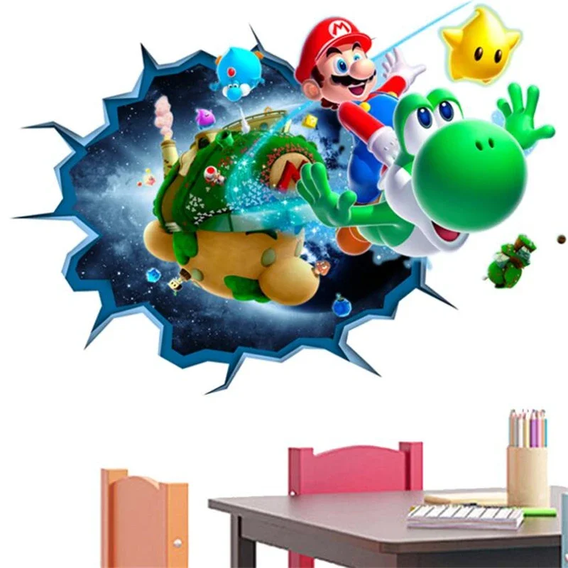 Papel tapiz adhesivo de Super Mario Bros, decoración de dibujos animados para habitaciones de niños, sala de estar, dormitorio, póster de juego de