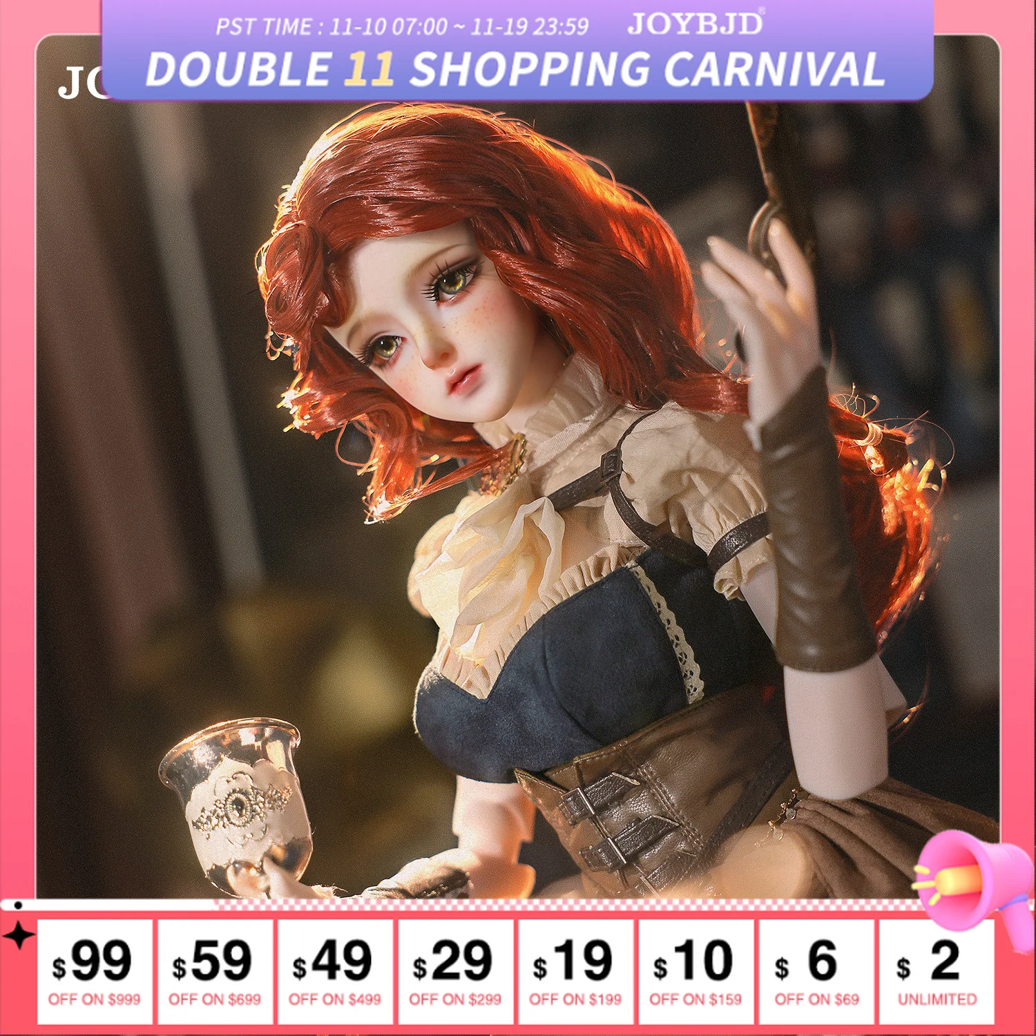 

Joybjd 1/3 Camille, полный набор D и E BJD куклы с пышным телом, игрушка из смолы в средневековом стиле стимпанк для коллекционеров BJD