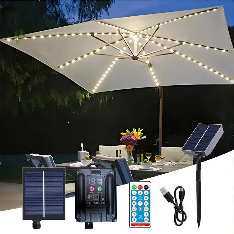 Outdoor Solar Lamp Waterproof Umbrella Lights Solar Lamp With Solar Battery & USB Charging For Beach Patio Swimming Pool