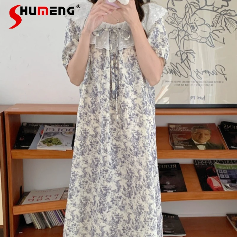 

Japanese Style Nightdress for Women Summer Vintage Gentle Style Floral Nightgowns Female High End Dress for Walking and Sleeping