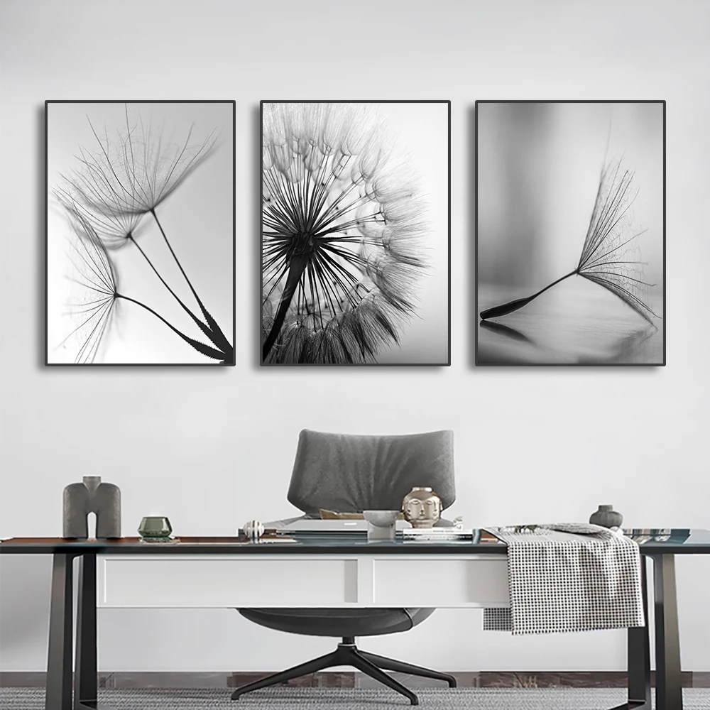 Abstract Black and White Dandelion Flower Wall Art Canvas Painting Pictures Poster Prints Home Decorative Artworks for Kitchen