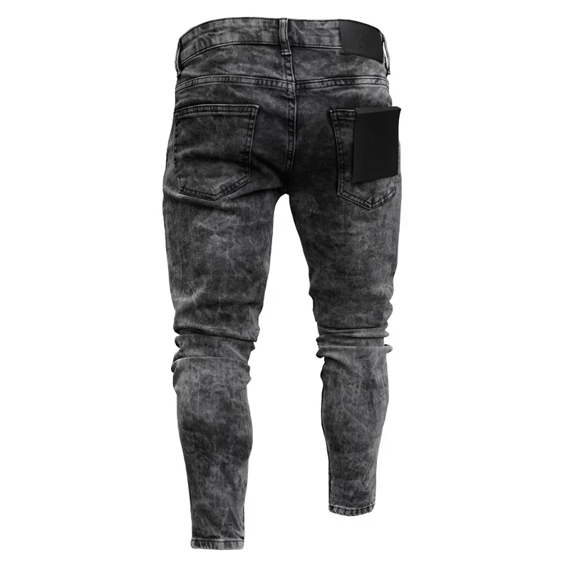 Cool Fashion Broken Holes Black Jeans Men New Button Zipper Splicing Slim Fit Pencil Trousers Junior Street Denim Pants Washable