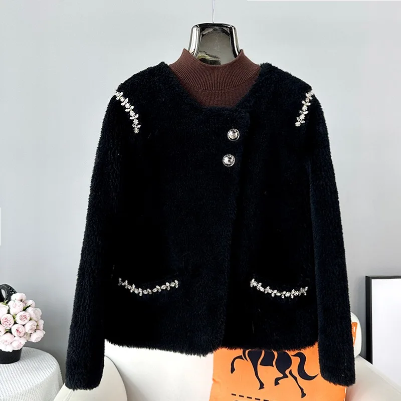 

2024 New Fall and Winter Sheep Shearling Coat Female Lamb Hair Fur Young Lady Warm Jacket JT438