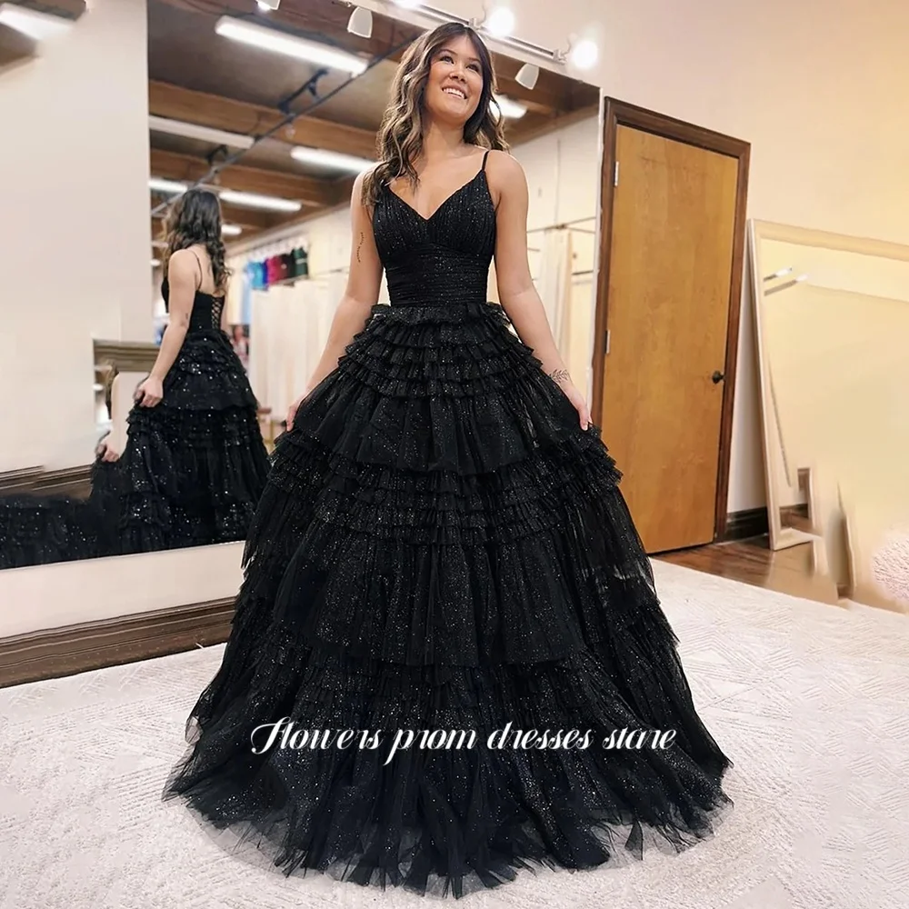 Fleurs une ligne robes de soirée multicouches robes d'occasion formelle robe à lacets dos pour les femmes vestidos de fiesta personnalisé