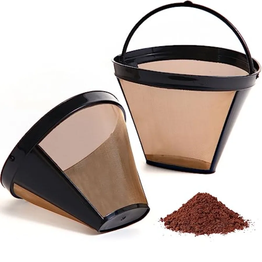 2PCS Reusable Coffee Filters for Ninja, Premium Gold Coffee Filter, No.4 Cone Coffee Maker Filters for Coffee Lovers, Compatibl