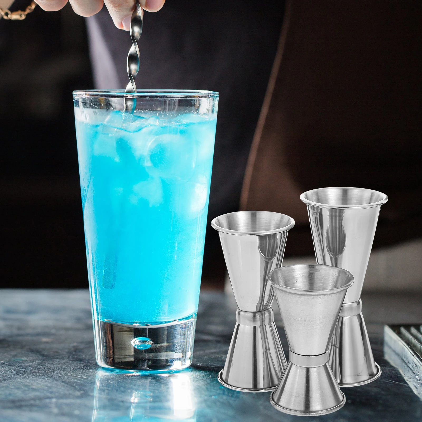 

3Pcs Double Jigger Stainless Steel Measuring Cups Cocktail Bar Tools Spill Proof Multi Capacity Shot Measurement Device