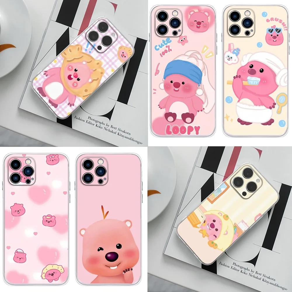 

Pink L-LoopyS Phone Case For iPhone 16,15,14,13,12,11 Plus,Pro,Max,XR,XS,X,7,8 Plus,SE,Mini Transparent Silicone soft shell
