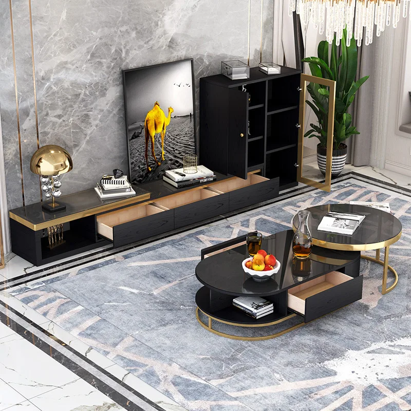 Light luxury oval coffee table tempered glass Nordic telescopic coffee table