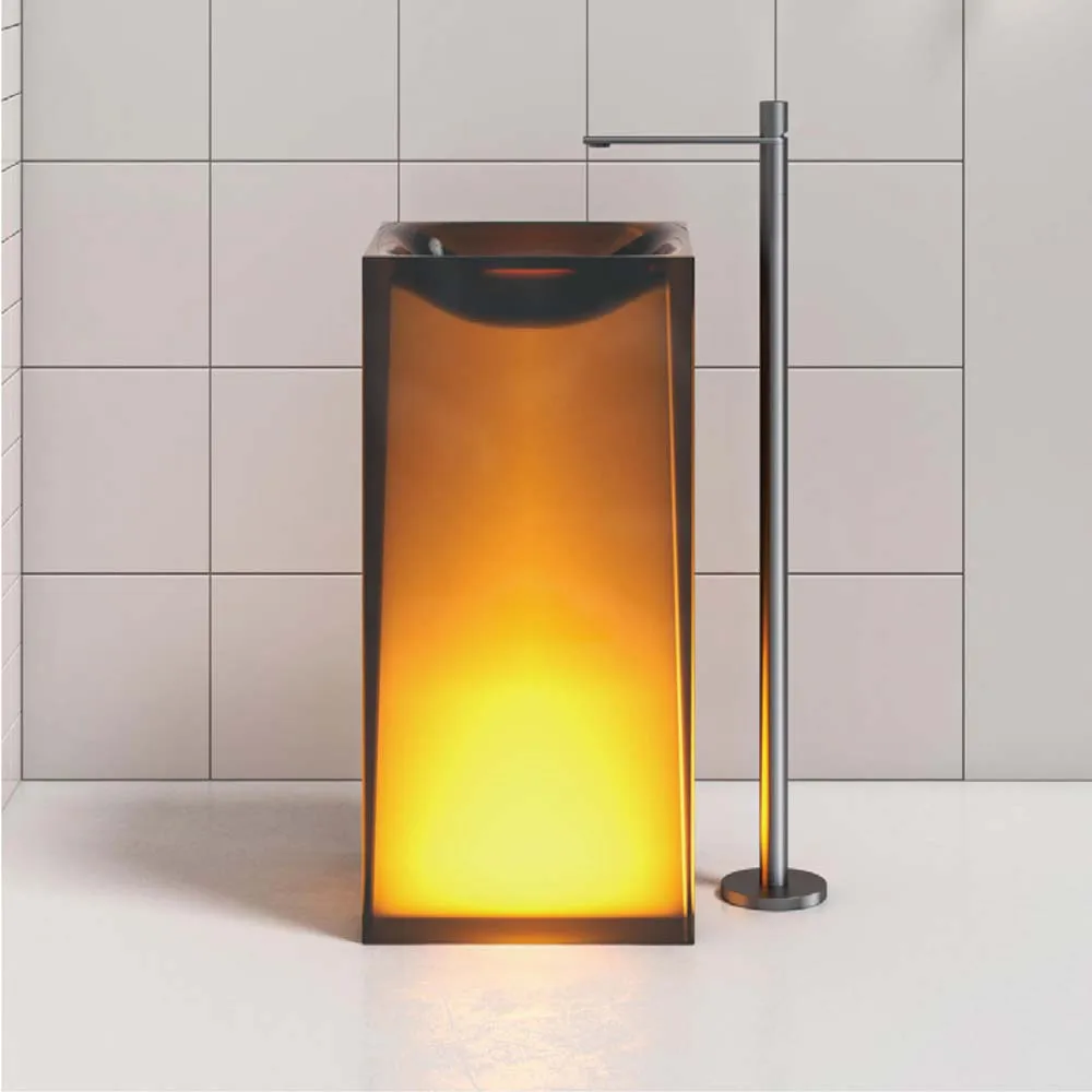 

Отдельно стоящая прямоугольная раковина из смолы с художественной подсветкой, раковина для ванной комнаты для отеля, виллы