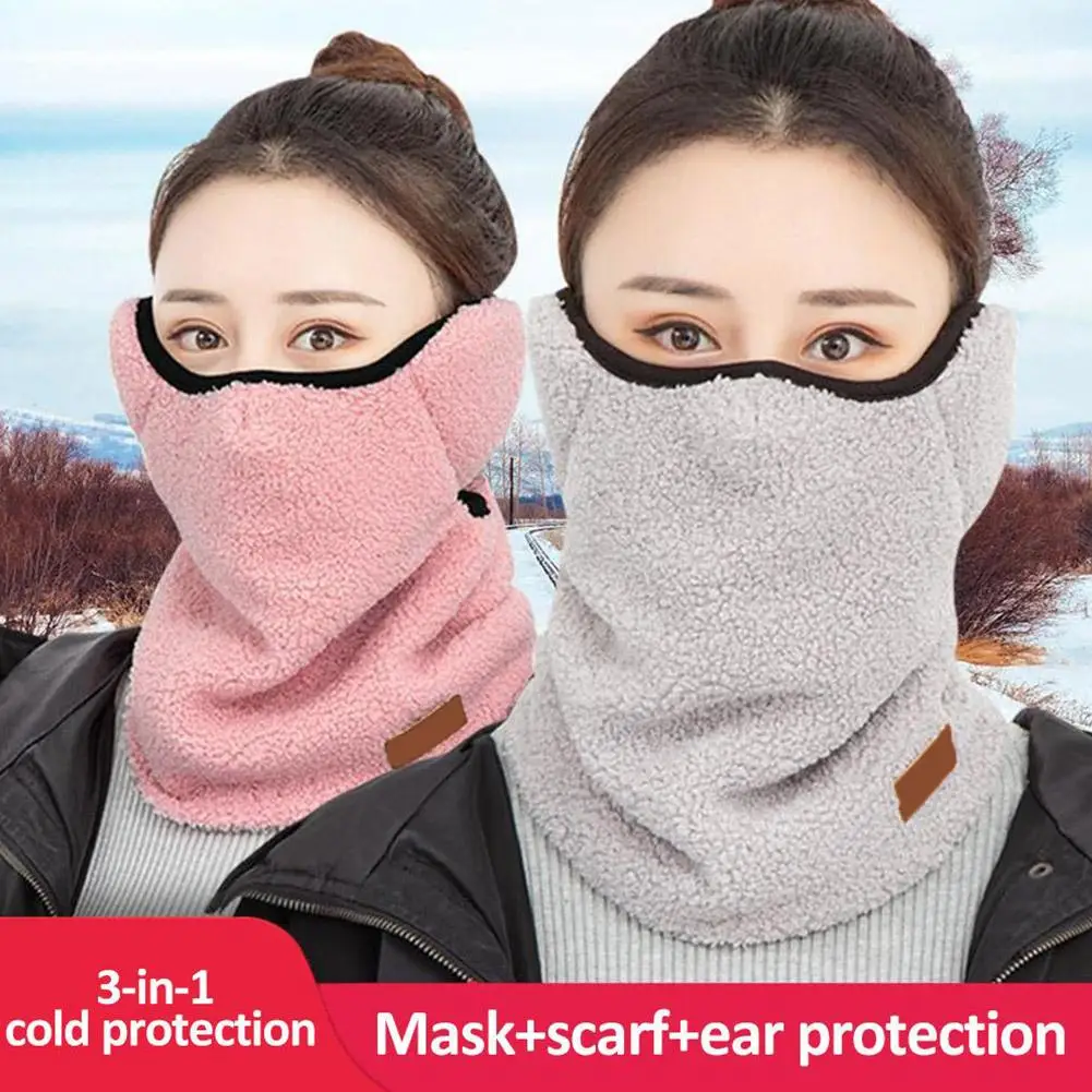 3 In 1 Winter Warm Mask For Women Plush Thickened Neck & Ear Protection Adjustable For Outdoor Cycling Driving Windproof Scarf