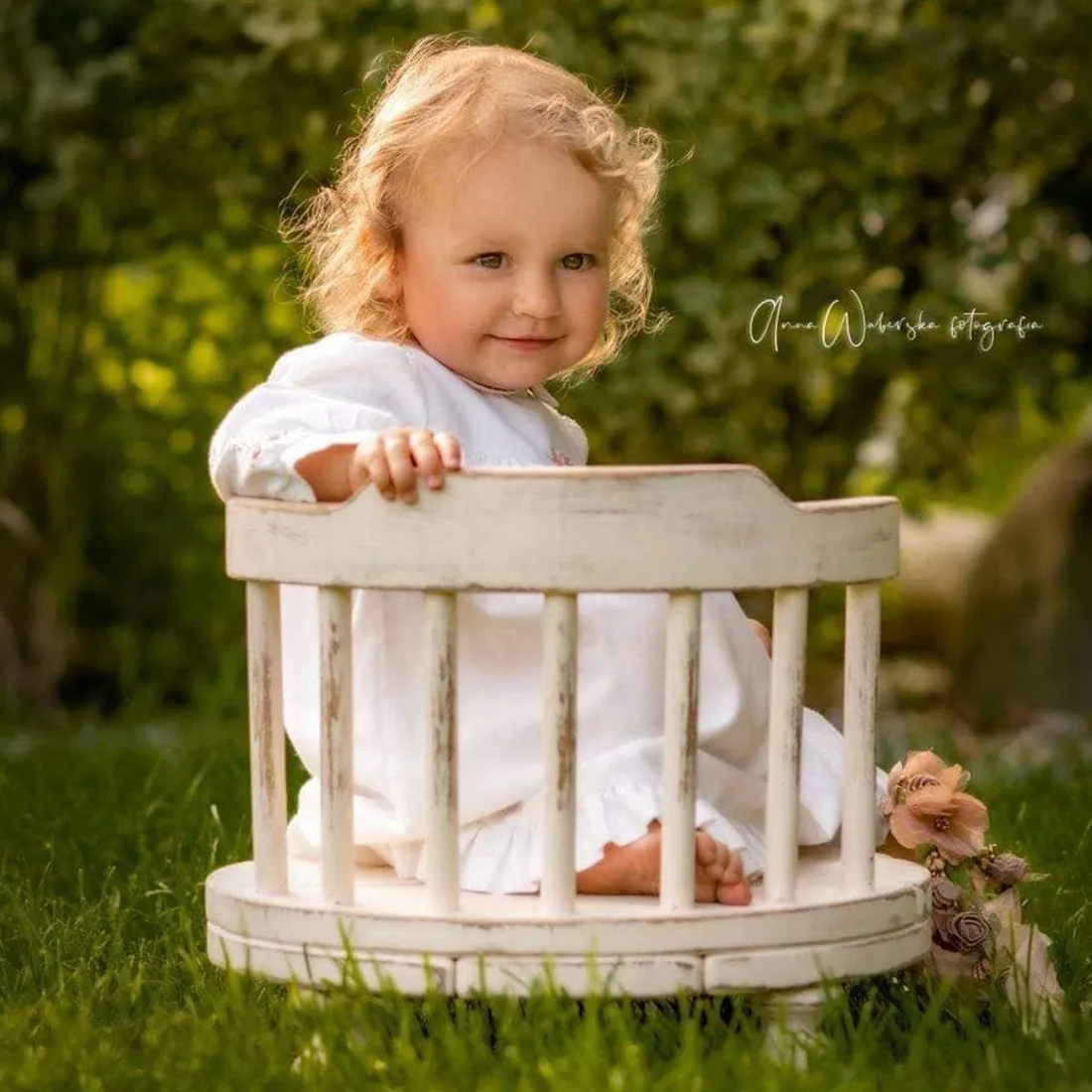 Alat peraga fotografi baru lahir, kursi kayu bulat Aksesori furnitur foto bayi baru lahir