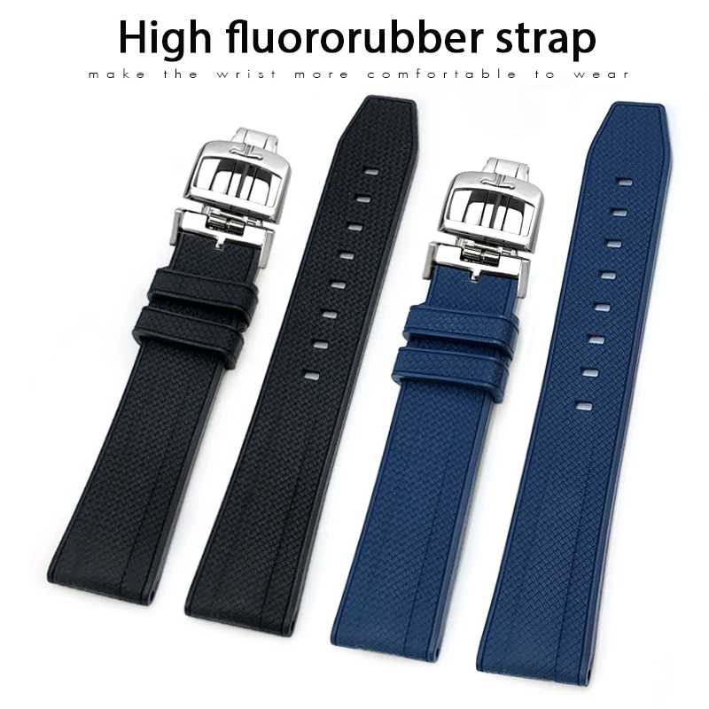 19mm 20mm Soft FMK Fluorous Rubber Watchband for Longines Jaeger-LeCoultre Master Waterproof Watch Strap Black Yellow Green