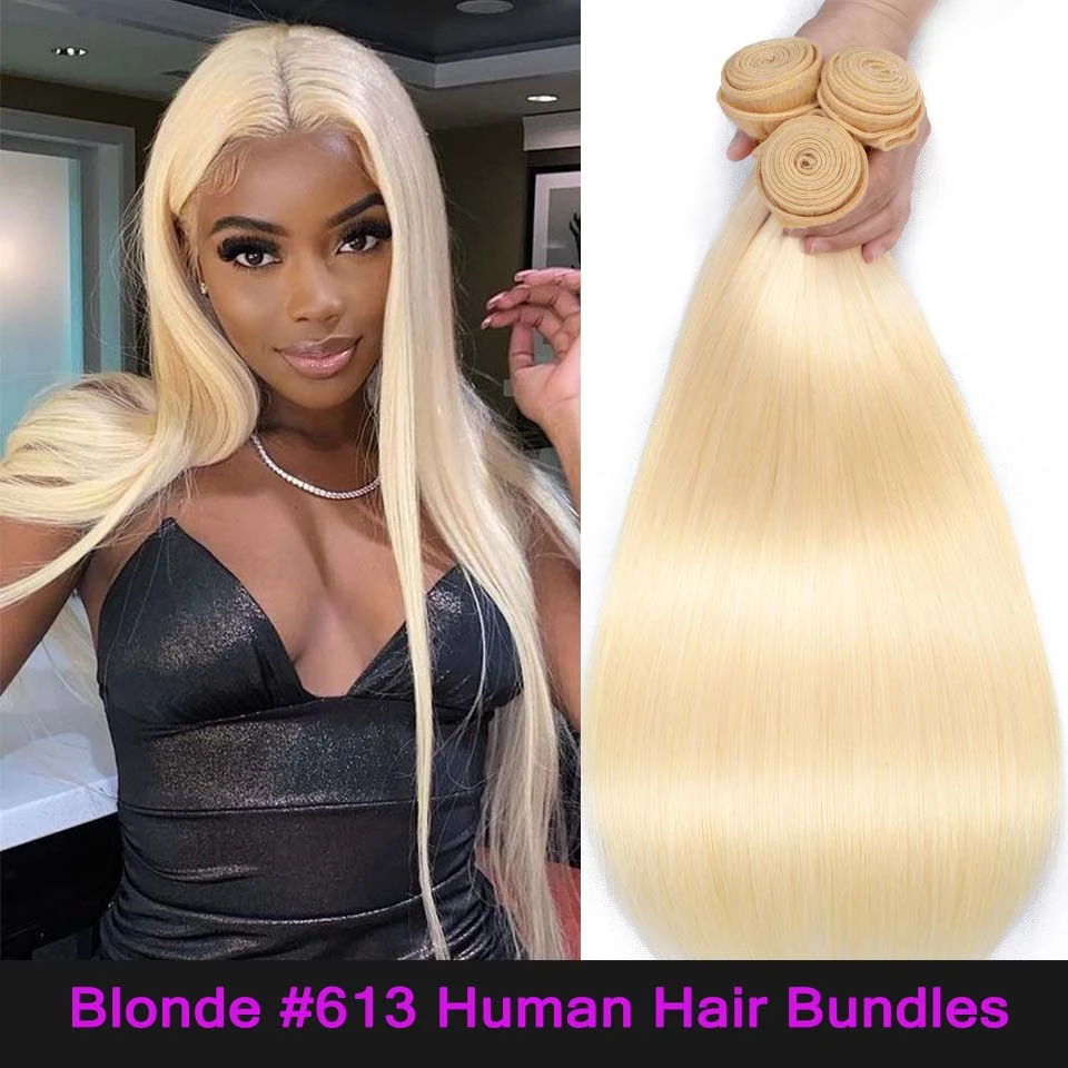 Queenlike ผลิตภัณฑ์ 4 ชิ้นบราซิลผมรวมกลุ่มสี 613 ตรงผมรวมกลุ่ม Remy Blonde Human Hair Bundles