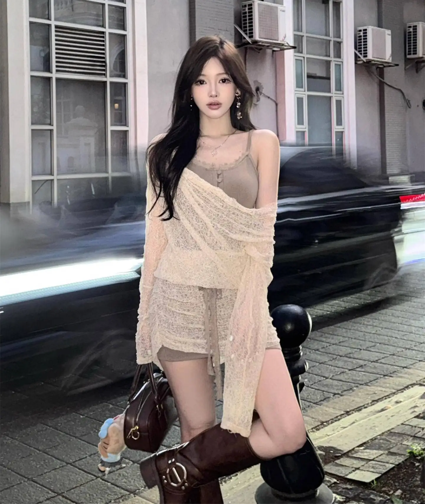 Abiti Abito da donna Jirai Kei Autunno Chiffon Applique Floreale A strati Pieghe Estetica Ditsy Princess Dolce Artistic Weekend Fit