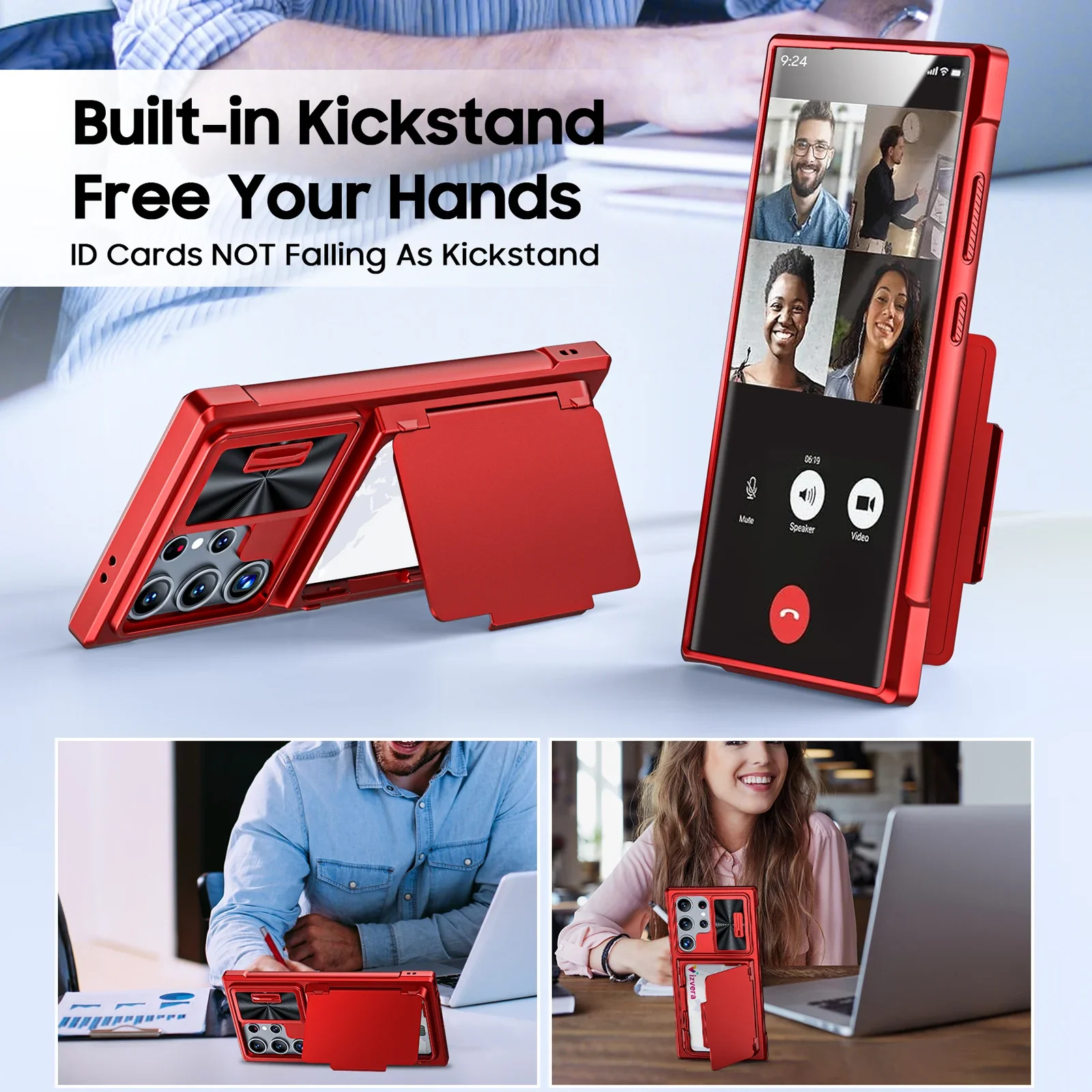 voor Samsung Galaxy S24 Ultra telefoonhoesje Glijdende camerahouder Kaarthouder Volledige dekking TPU schokbestendig telefoonhoesje-rood