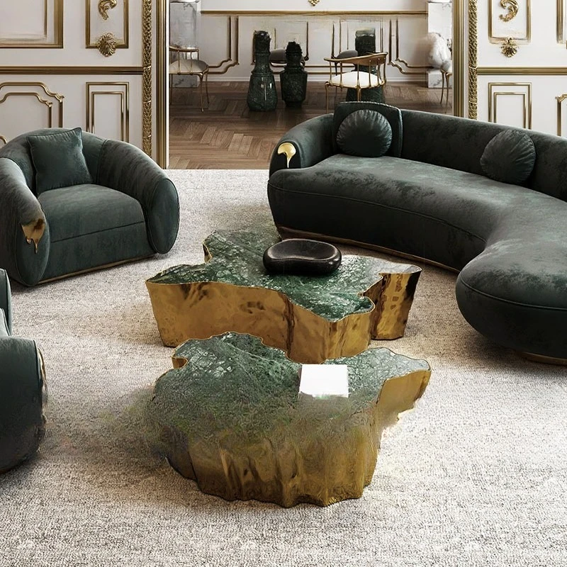 

Italian light luxury special-shaped coffee table stainless steel home villa living room high-end irregular marble tree